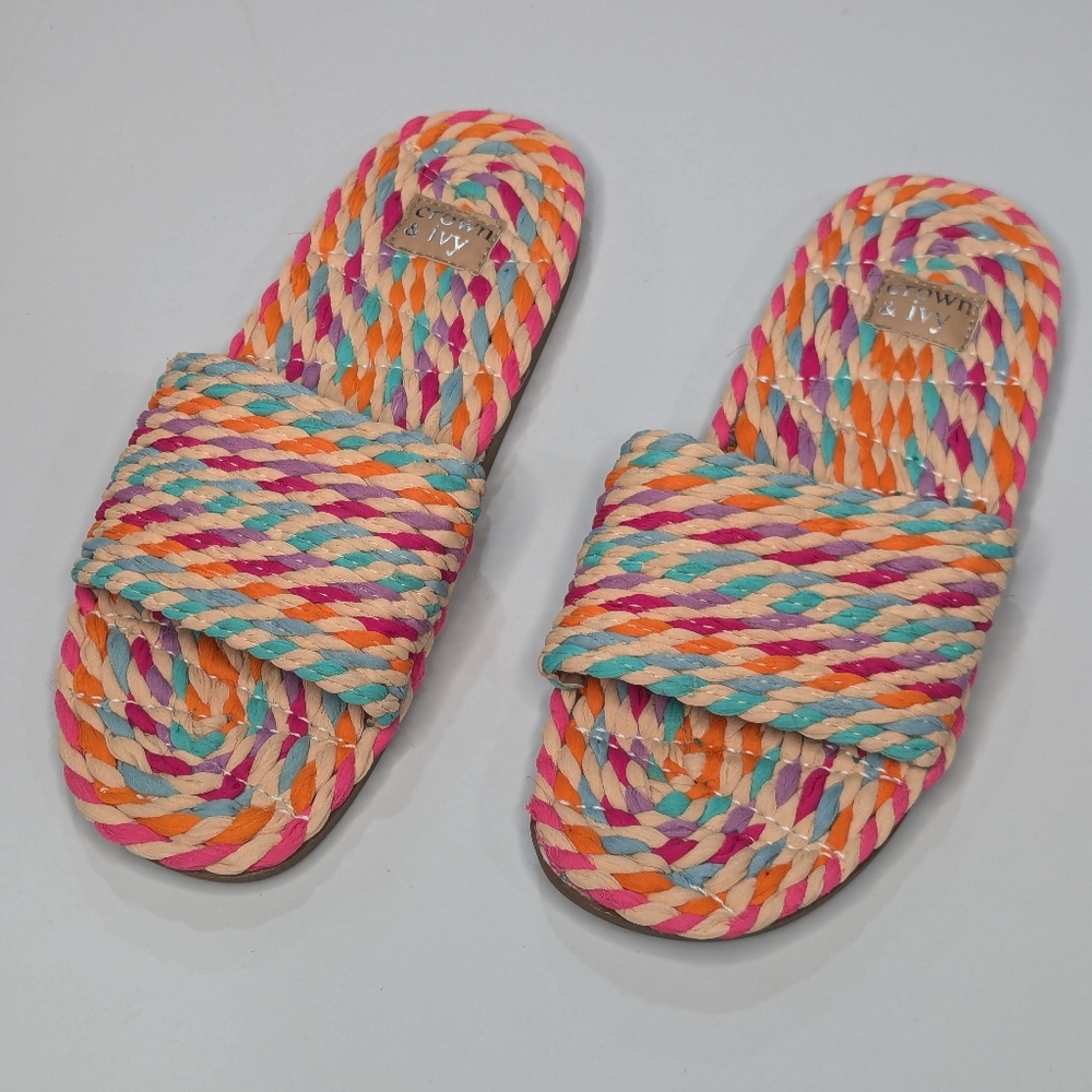 crown & ivy Multicolor Braided Slide Sandals - Pink, Orange, Turquoise, Cream